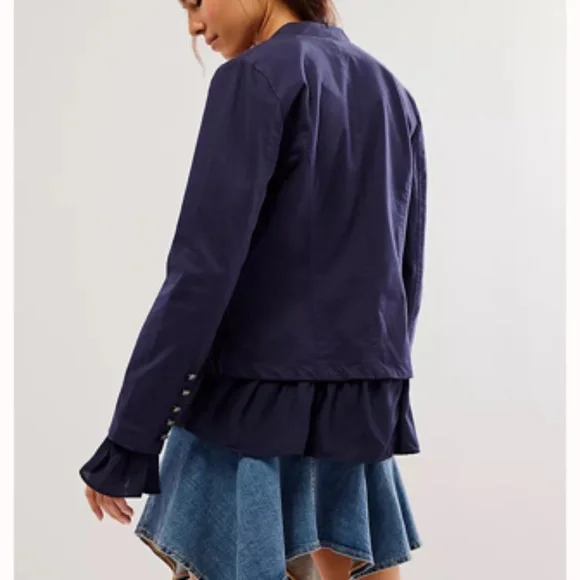 Free People Ruffles Romance Jacket in Navy sz small NWT - Picture 3 of 12
